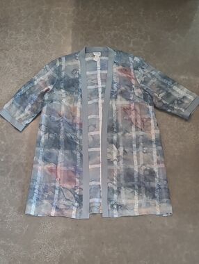 VINTAGE SHEER CRINKLE TEXTURED WATER COLOR KIMONO JACKET